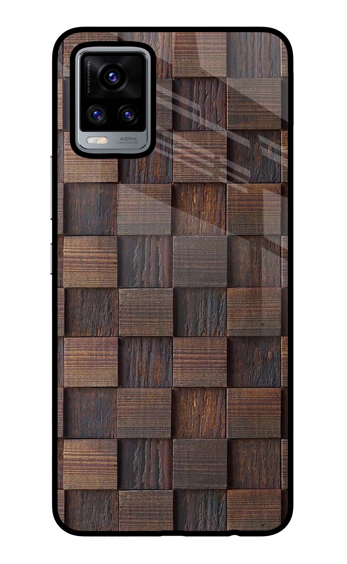 Wooden Cube Design Vivo V20 Glass Case