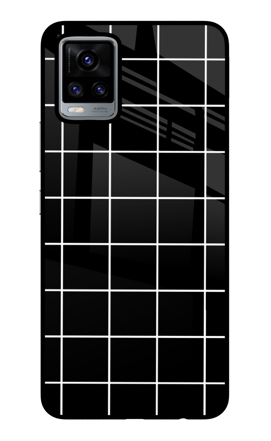 White Grid Vivo V20 Glass Case