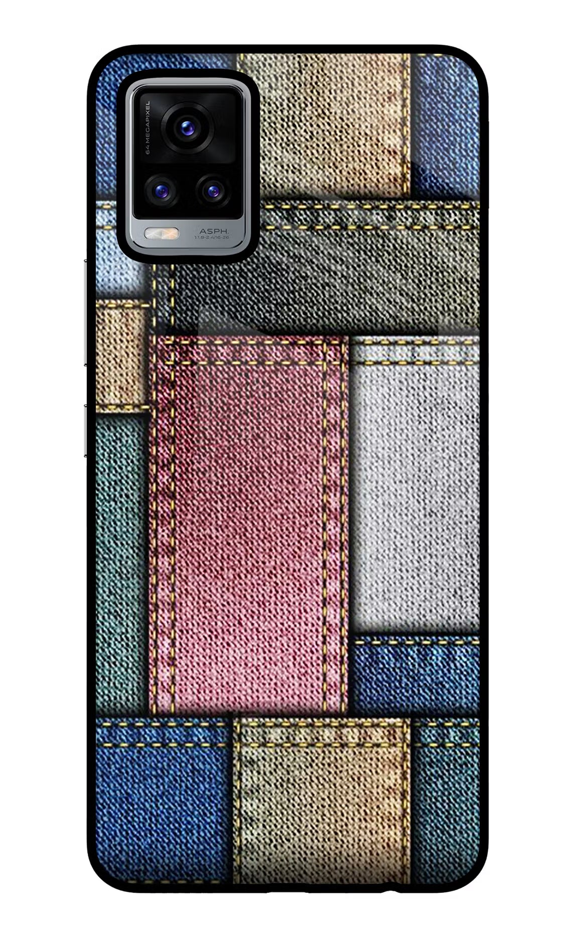 Multicolor Jeans Vivo V20 Glass Case Back Cover by Casekaro