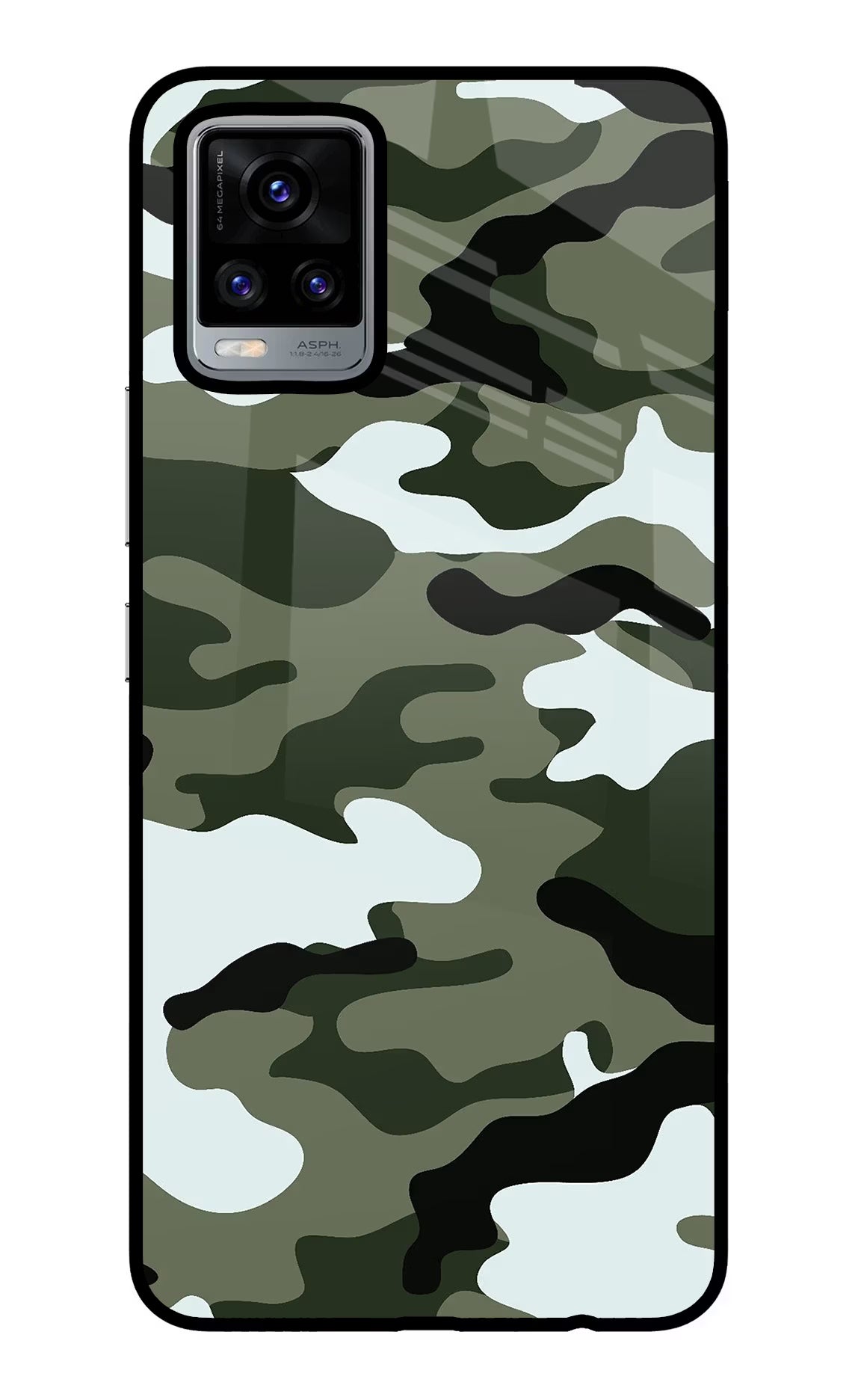 Camouflage Vivo V20 Glass Case Back Cover by Casekaro