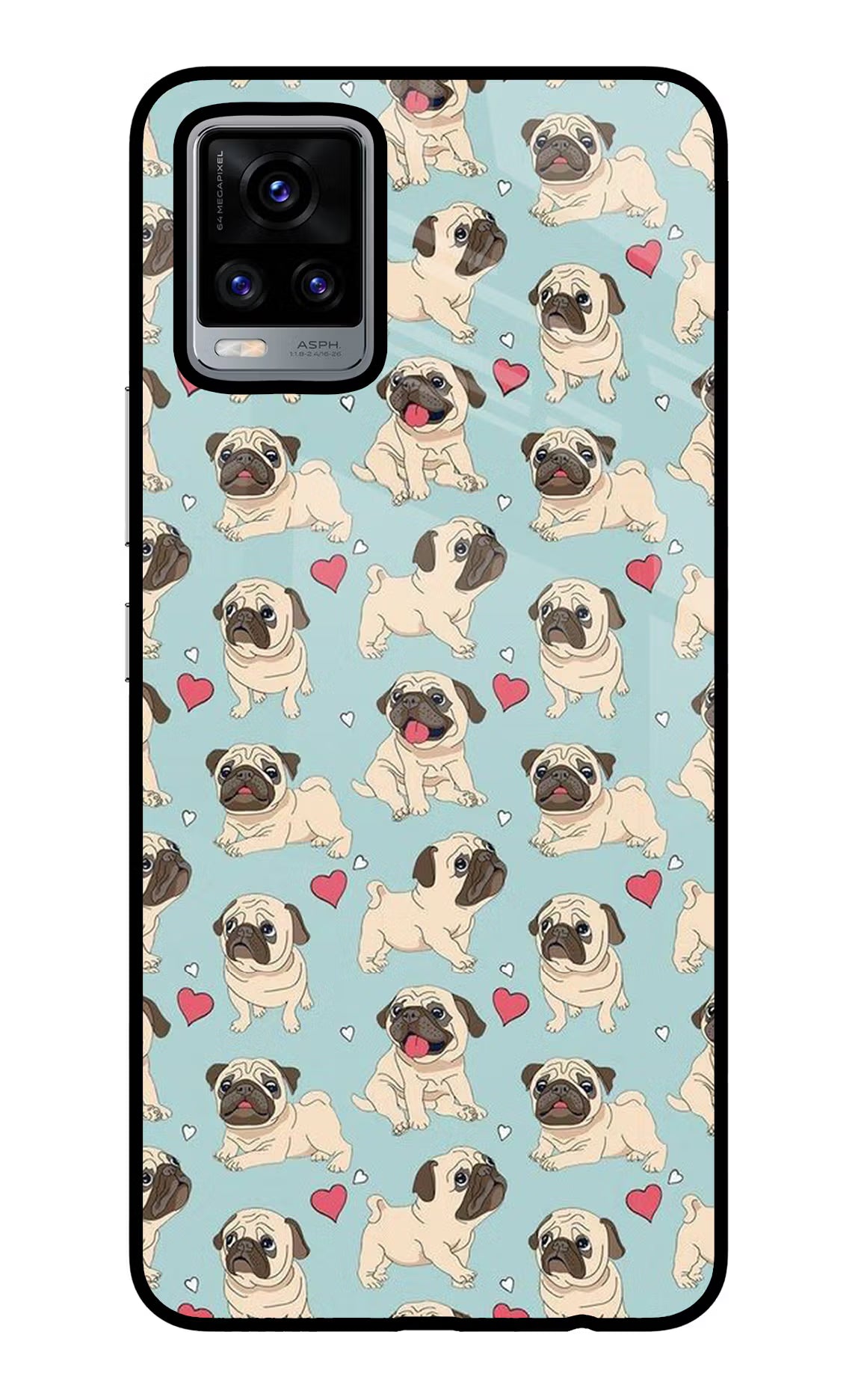 Pug Dog Vivo V20 Glass Case Back Cover by Casekaro