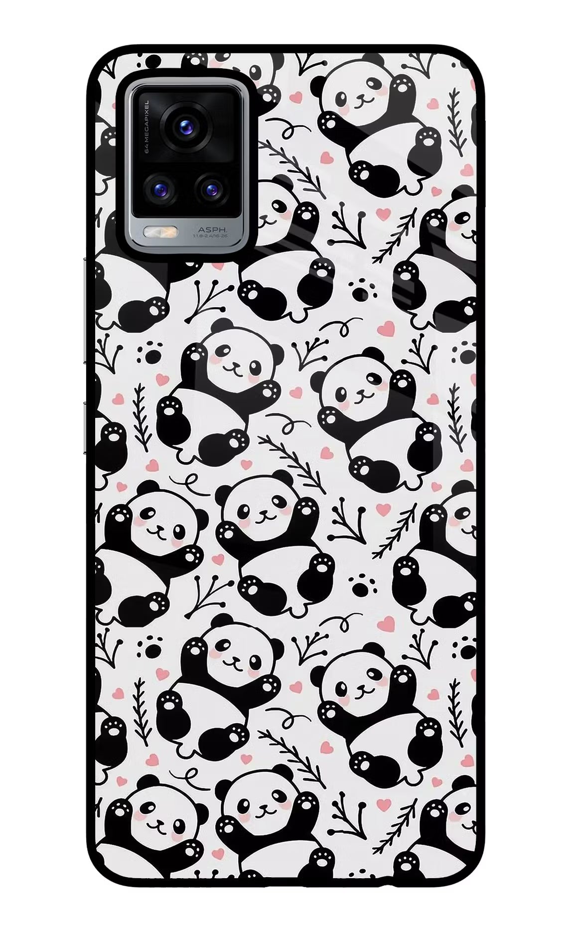 Cute Panda Vivo V20 Glass Case Back Cover by Casekaro