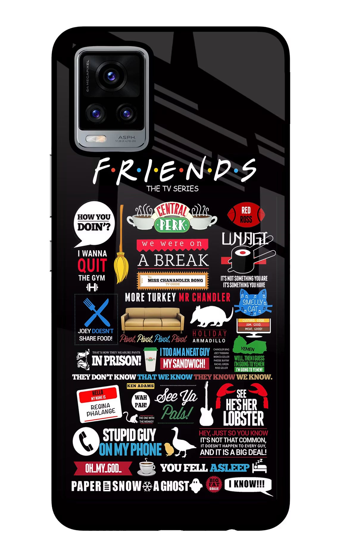 FRIENDS Vivo V20 Glass Case Back Cover by Casekaro