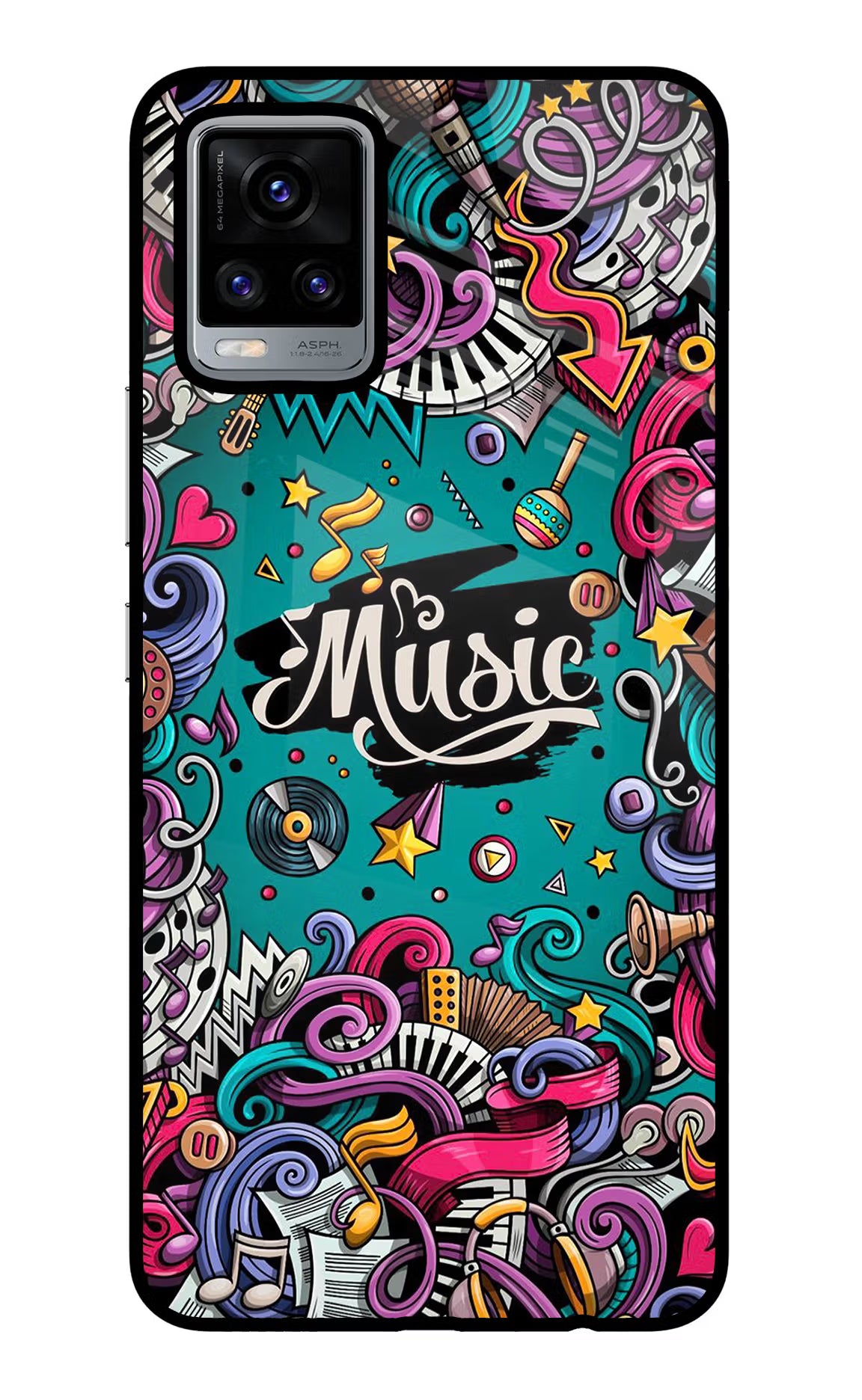 Music Graffiti Vivo V20 Glass Case Back Cover by Casekaro