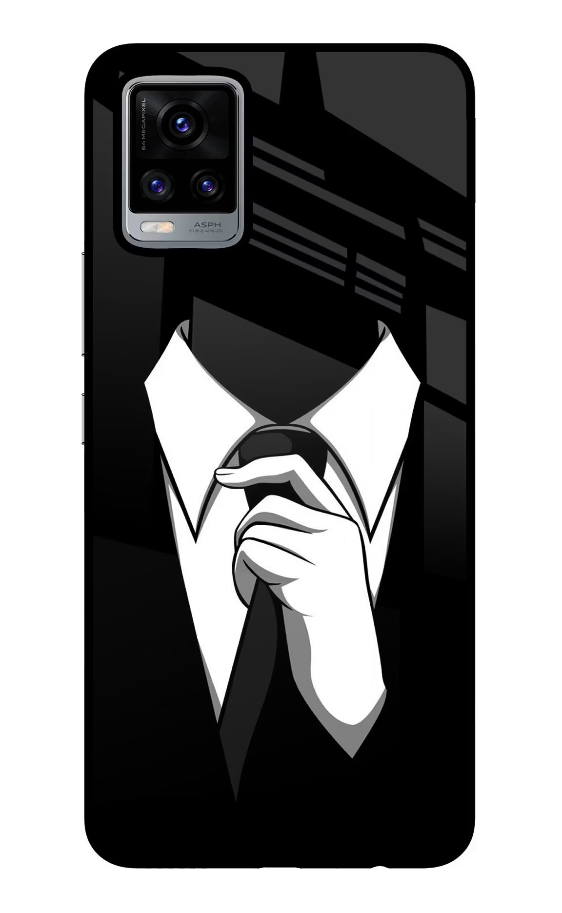 Black Tie Vivo V20 Glass Case Back Cover by Casekaro