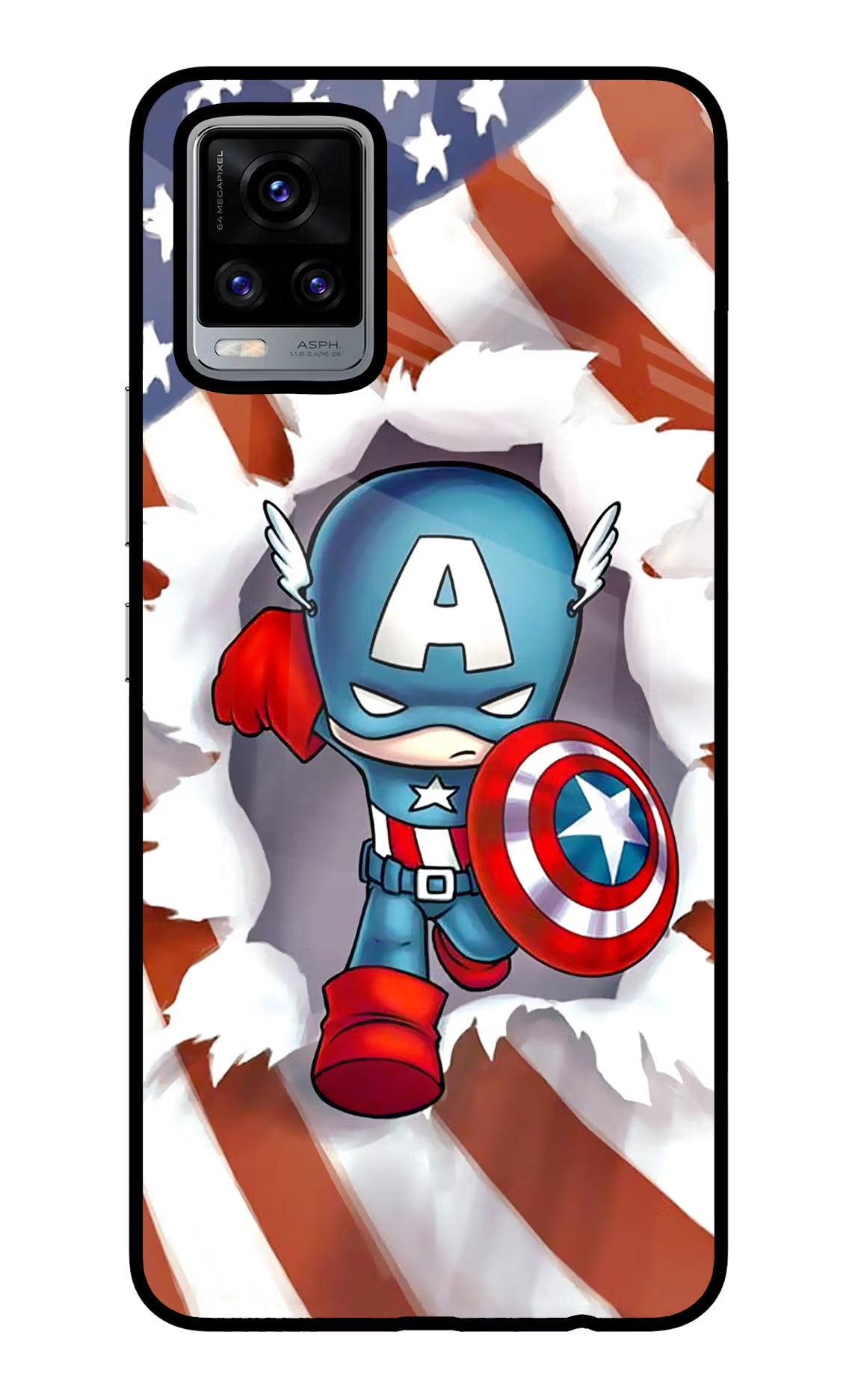 Captain America Vivo V20 Glass Case Back Cover by Casekaro