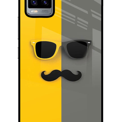 Sunglasses with Mustache Vivo V20 Glass Case Back Cover by Casekaro