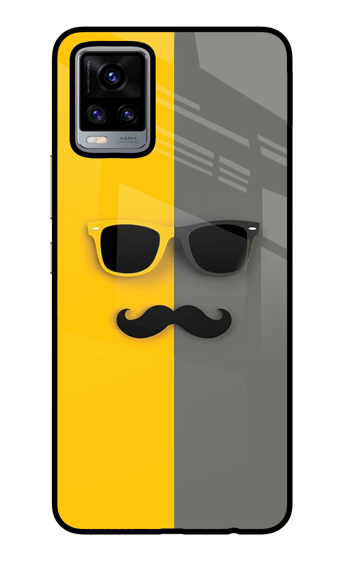 Sunglasses with Mustache Vivo V20 Glass Case Back Cover by Casekaro