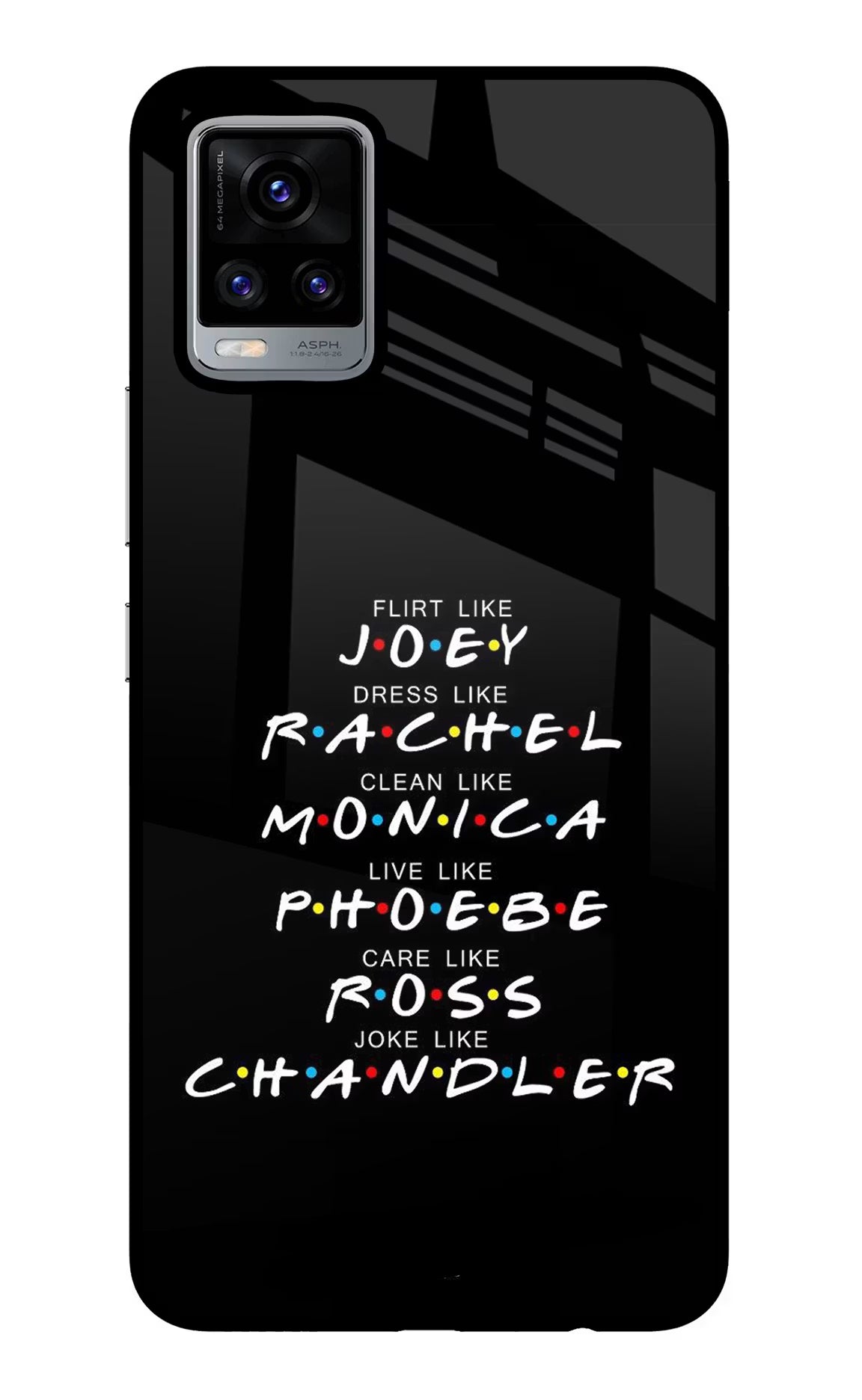 FRIENDS Character Vivo V20 Glass Case Back Cover by Casekaro