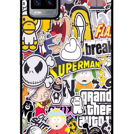Sticker Bomb Vivo V20 Glass Case Back Cover by Casekaro