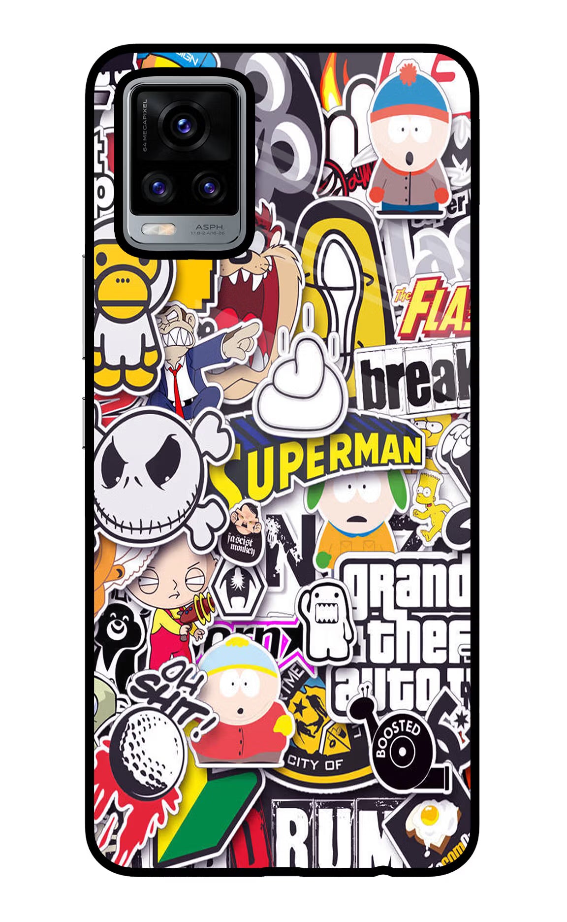 Sticker Bomb Vivo V20 Glass Case Back Cover by Casekaro