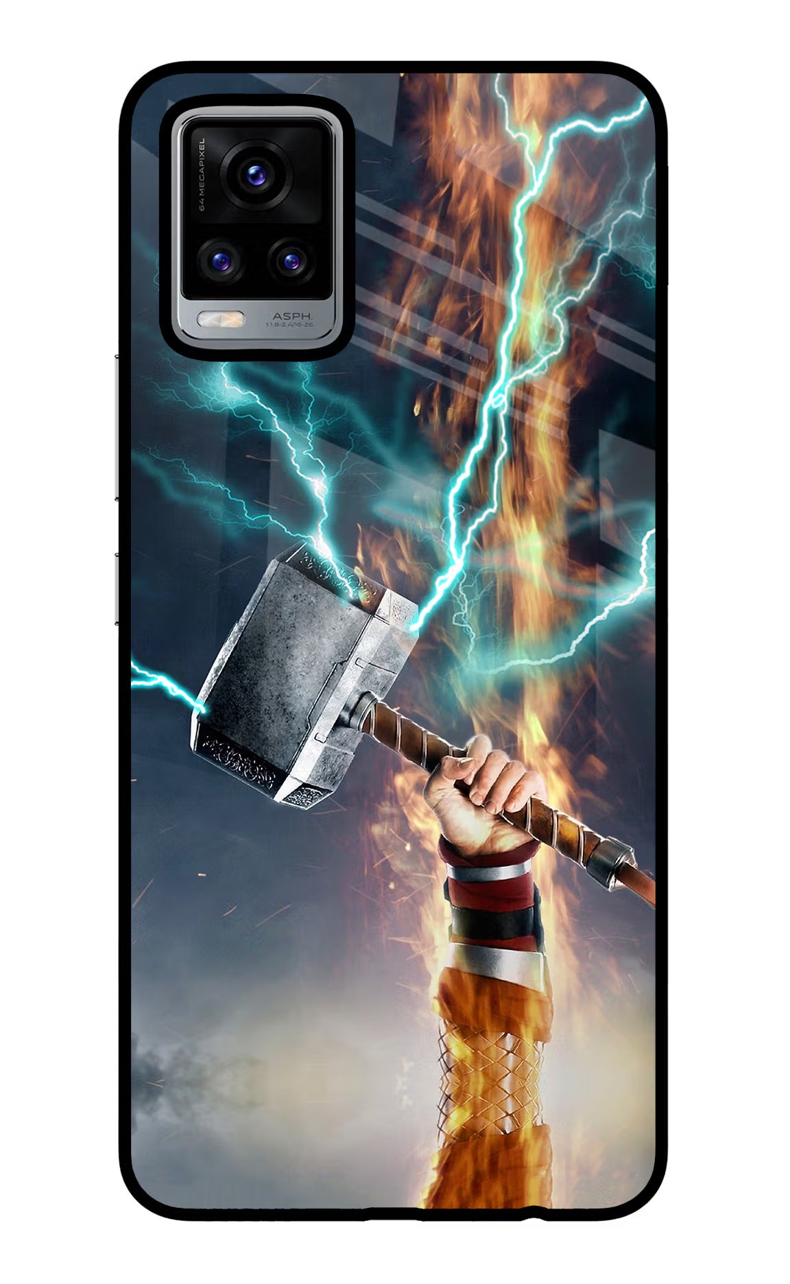 Thor Hammer Mjolnir Vivo V20 Glass Case Back Cover by Casekaro