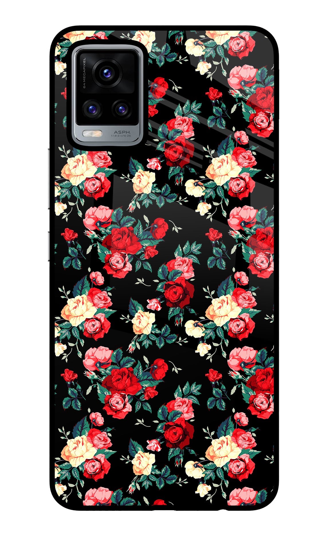 Rose Pattern Vivo V20 Glass Case