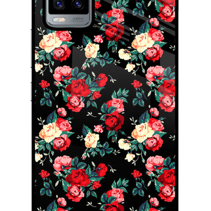 Rose Pattern Vivo V20 Glass Case Back Cover by Casekaro