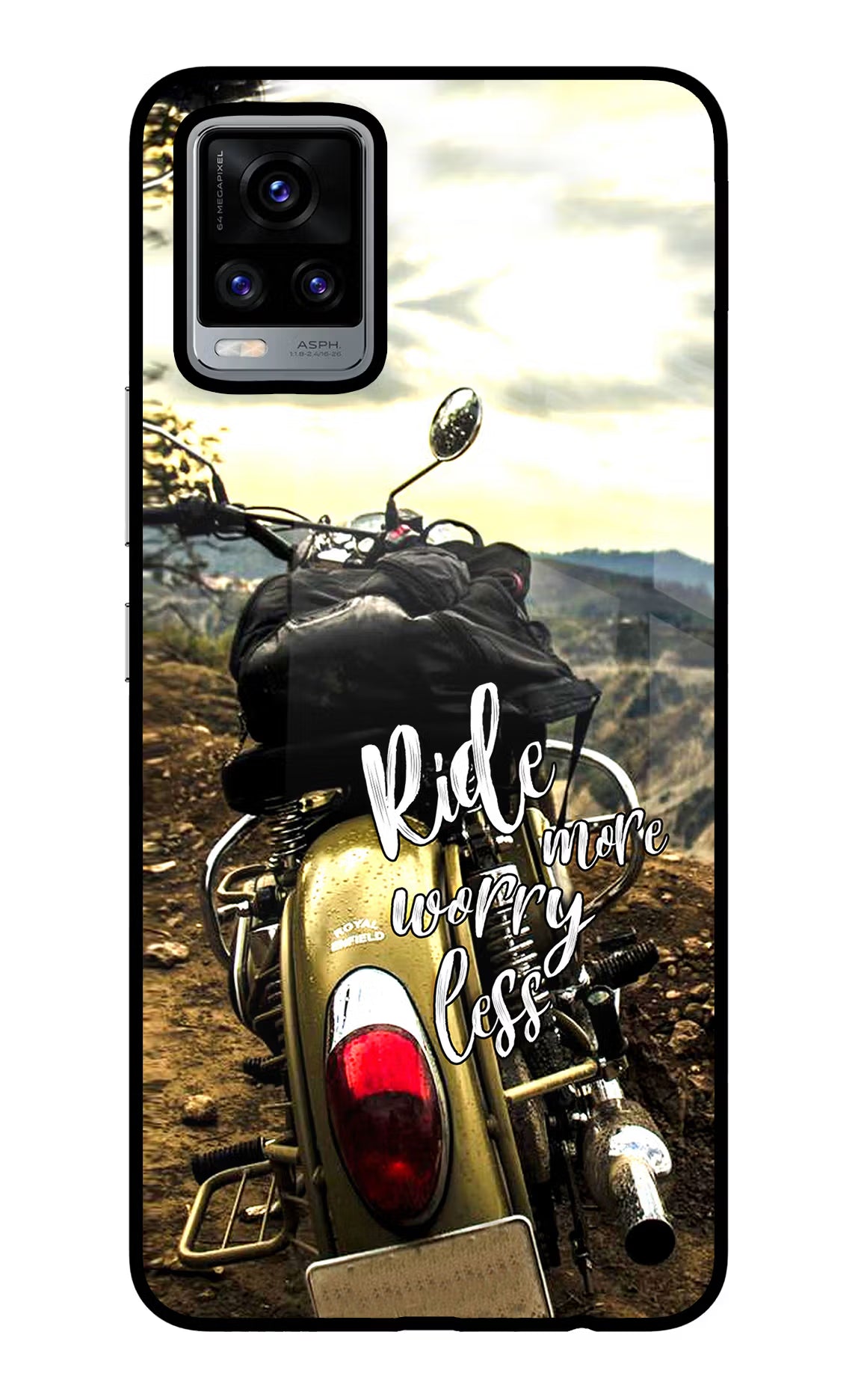 Ride More Worry Less Vivo V20 Glass Case Back Cover by Casekaro