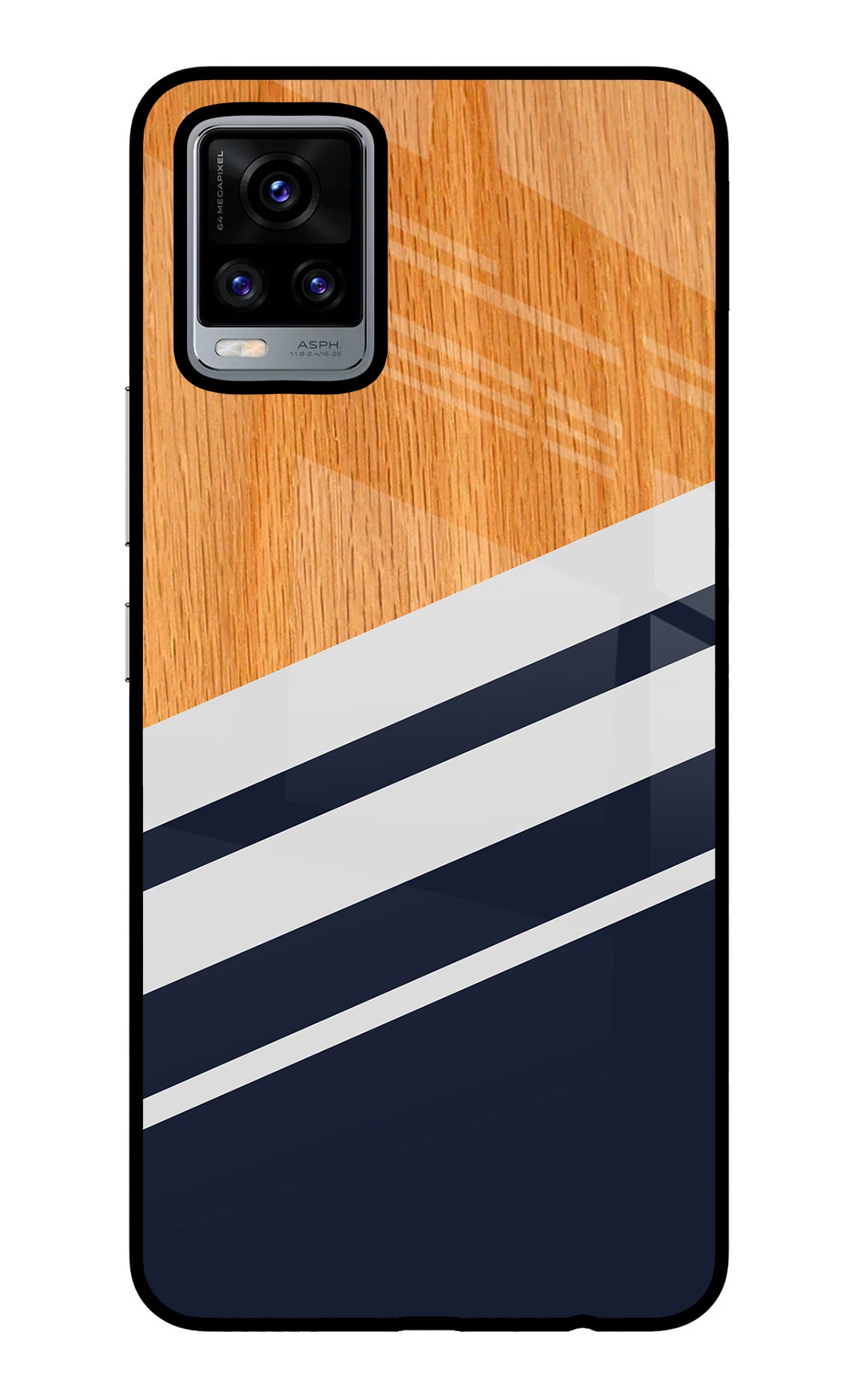 Blue and white wooden Vivo V20 Glass Case