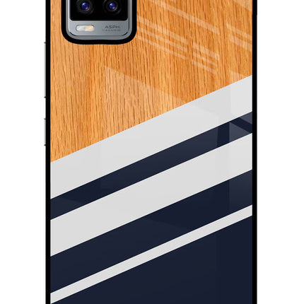 Blue and white wooden Vivo V20 Glass Case Back Cover by Casekaro