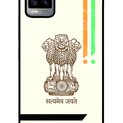 Satyamev Jayate Brown Logo Vivo V20 Glass Case Back Cover by Casekaro