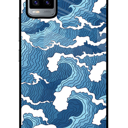 Blue Waves Vivo V20 Glass Case Back Cover by Casekaro