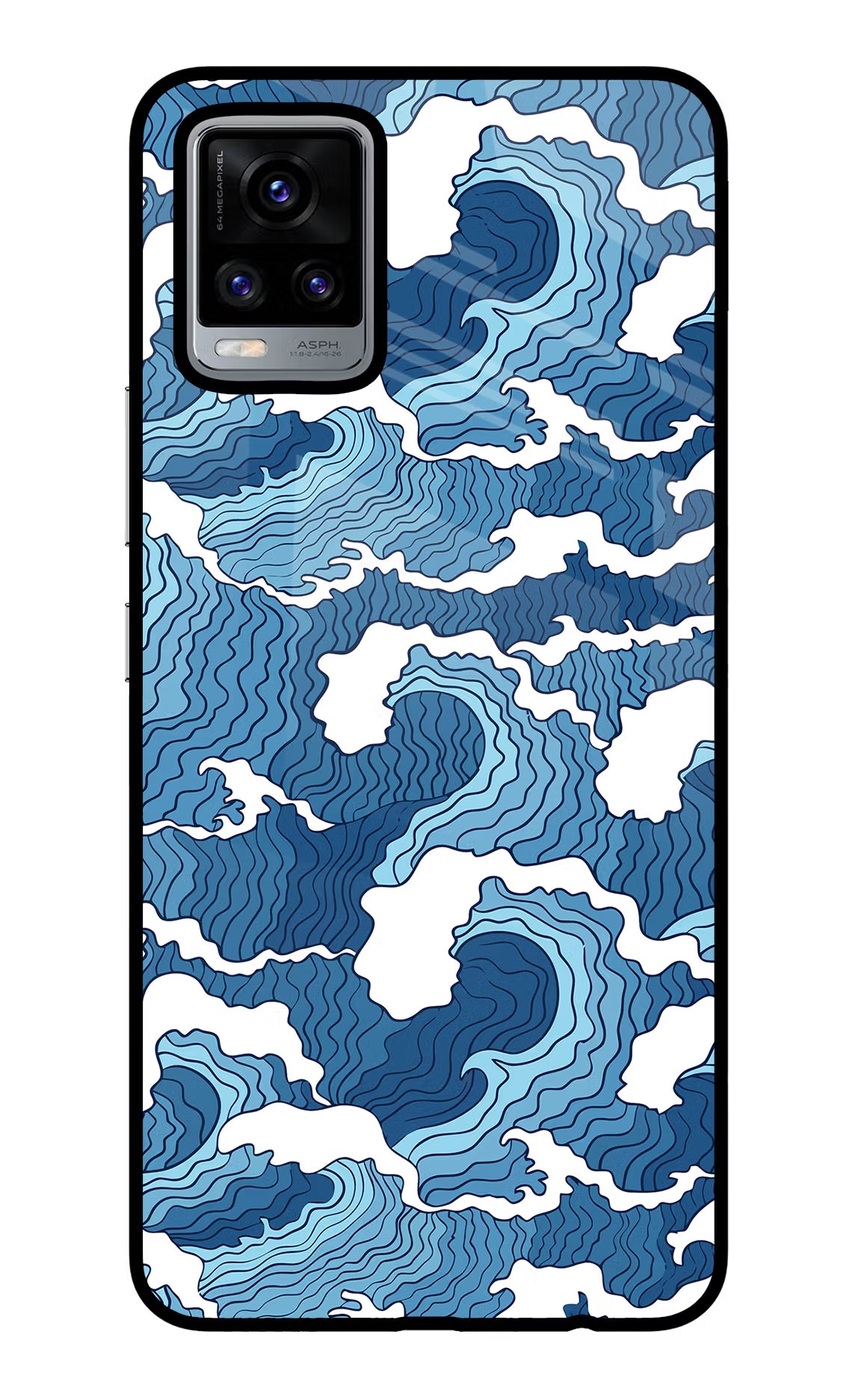 Blue Waves Vivo V20 Glass Case Back Cover by Casekaro