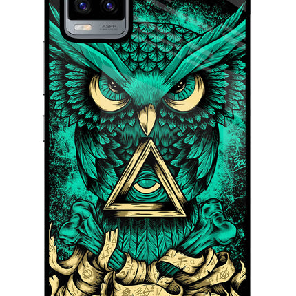 Green Owl Vivo V20 Glass Case Back Cover by Casekaro