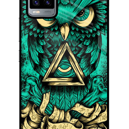 Green Owl Vivo V20 Glass Case Back Cover by Casekaro