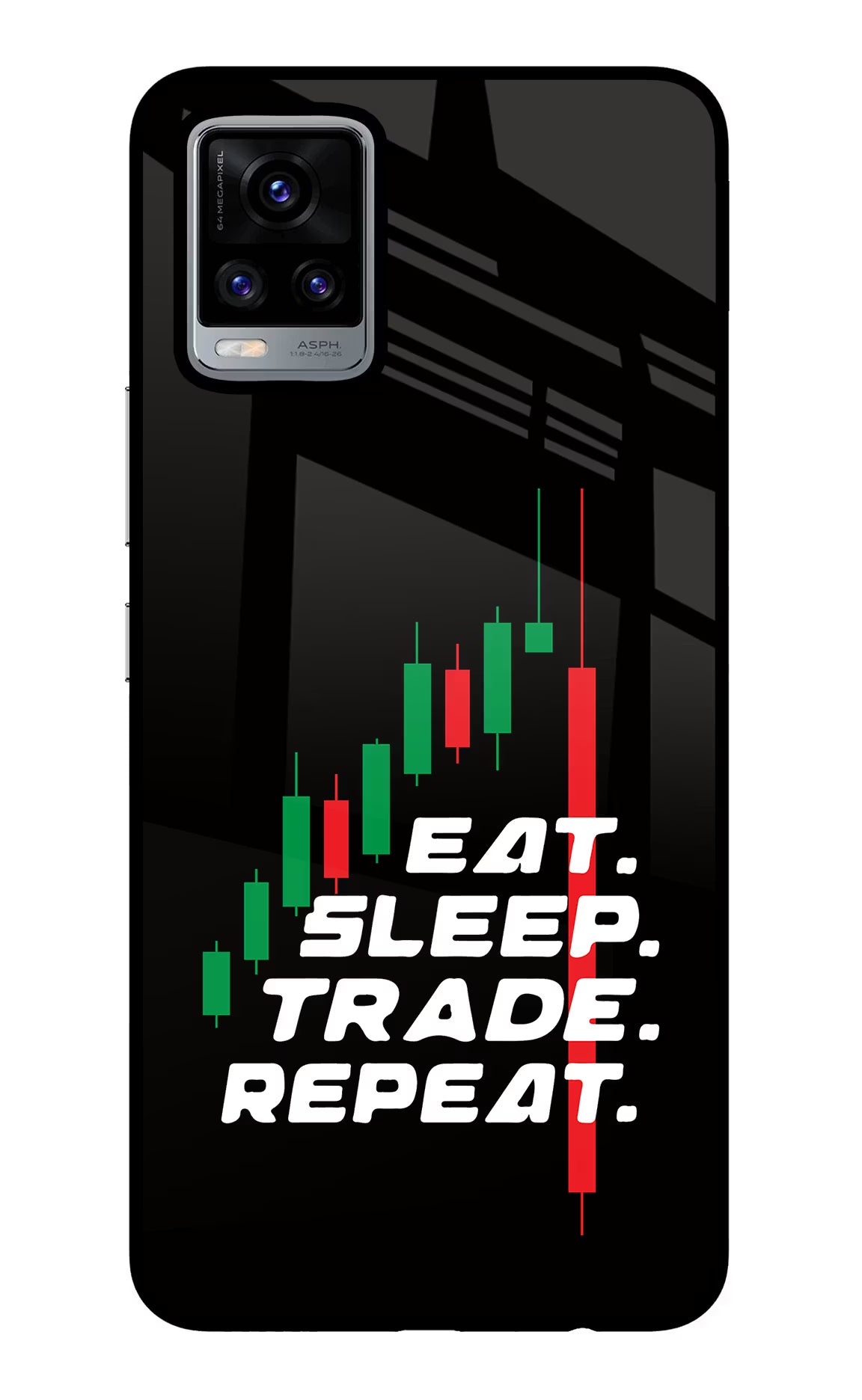 Eat Sleep Trade Repeat Vivo V20 Glass Case Back Cover by Casekaro