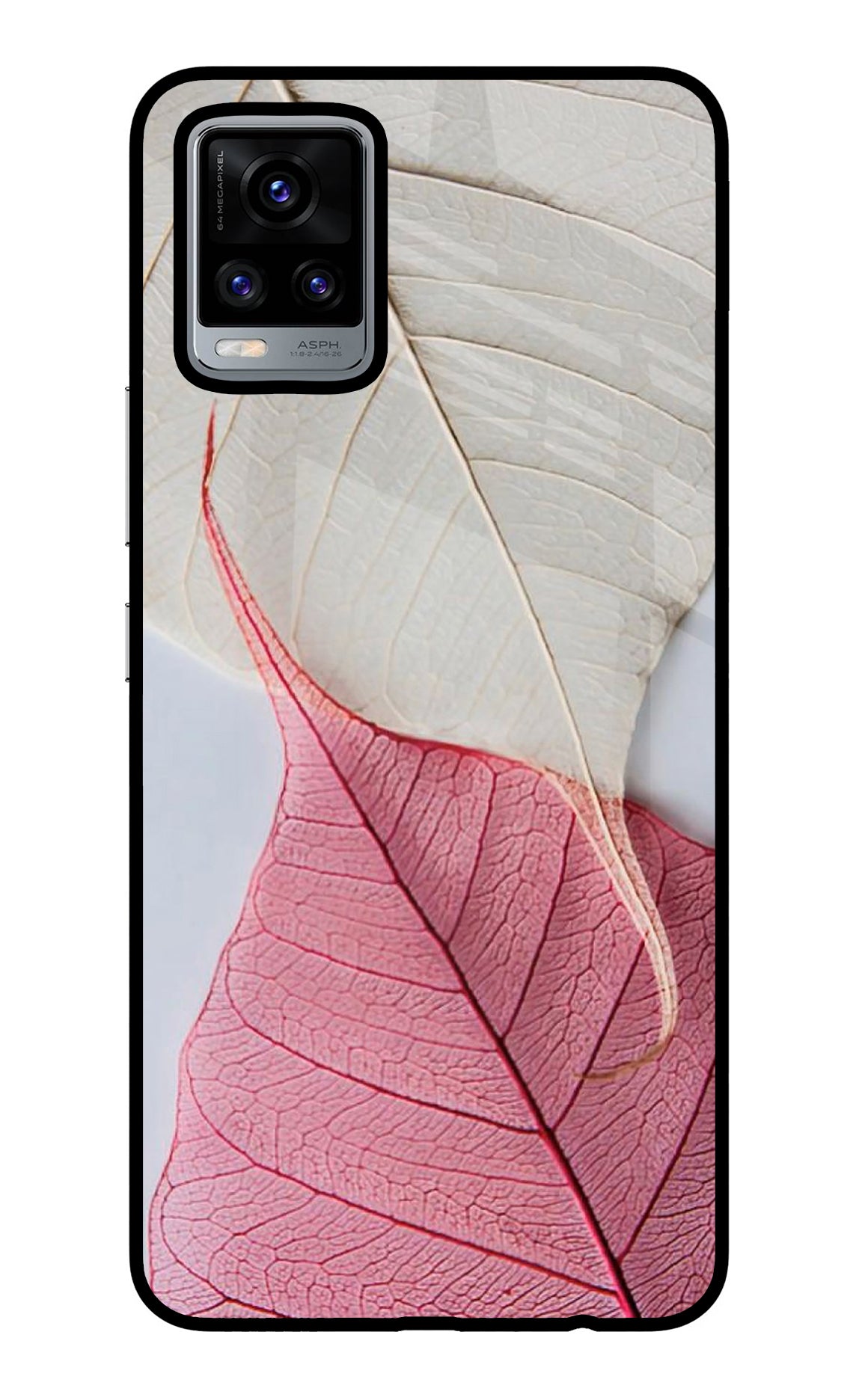 White Pink Leaf Vivo V20 Glass Case