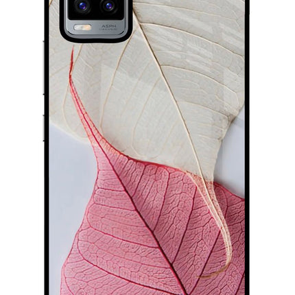 White Pink Leaf Vivo V20 Glass Case Back Cover by Casekaro