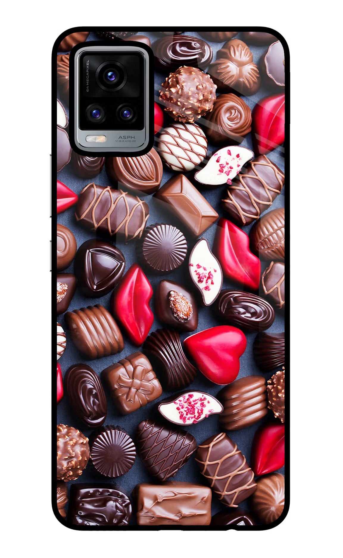 Chocolates Vivo V20 Glass Case Back Cover by Casekaro