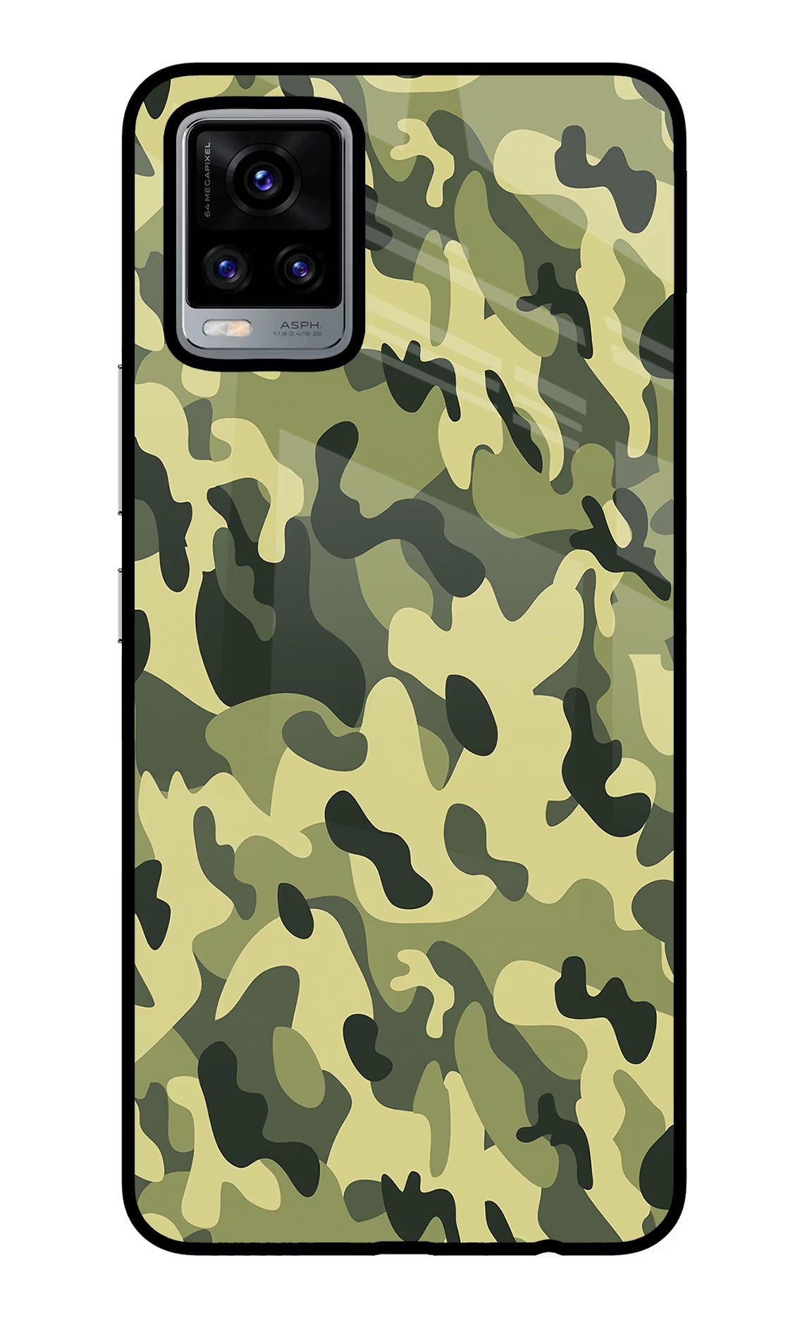 Camouflage Vivo V20 Glass Case Back Cover by Casekaro