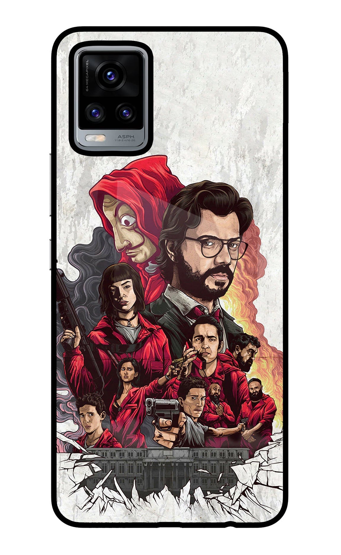 Money Heist Artwork Vivo V20 Glass Case