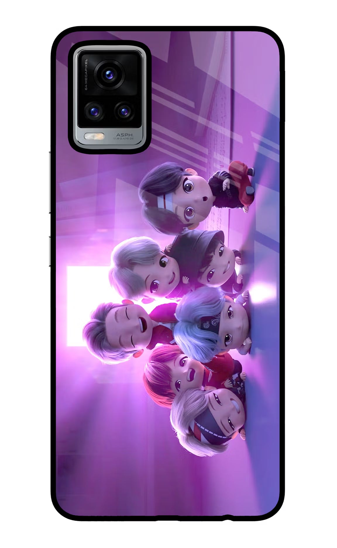BTS Chibi Vivo V20 Glass Case Back Cover by Casekaro