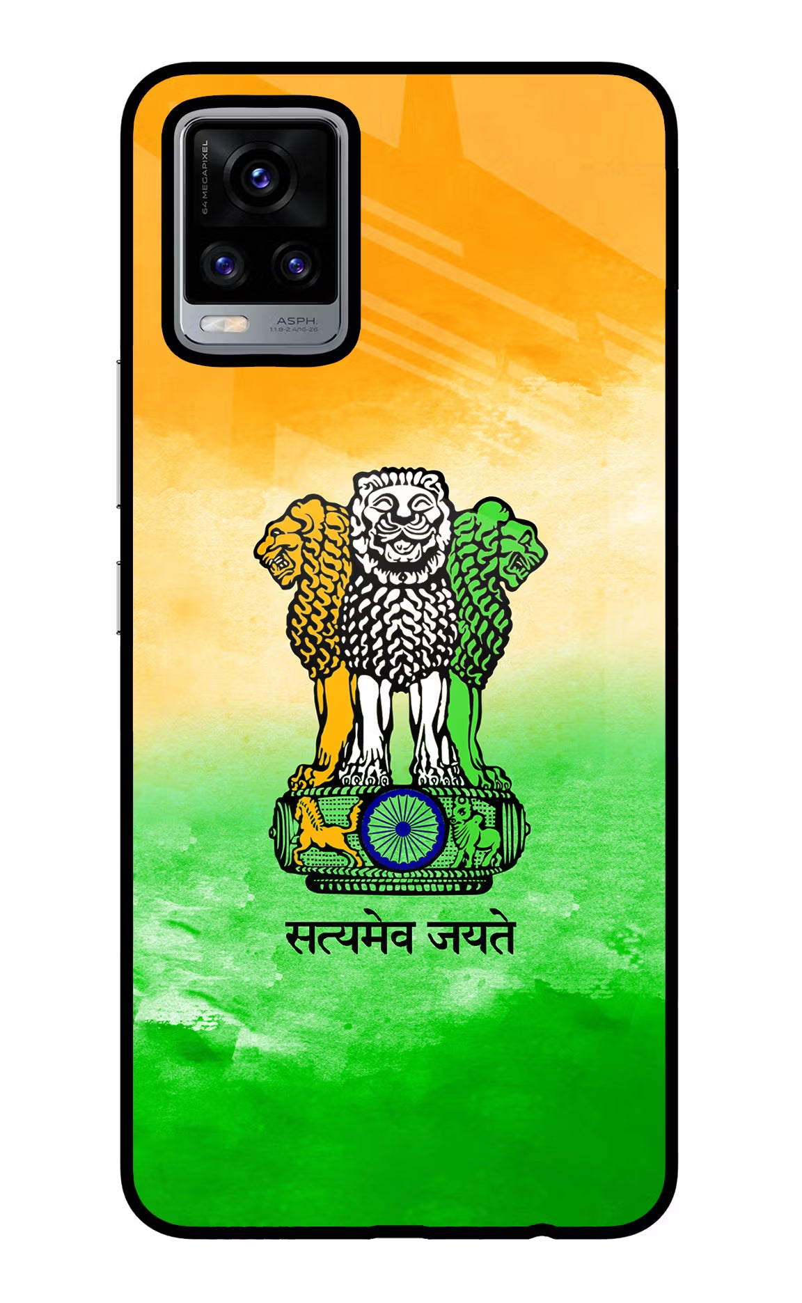 Satyamev Jayate Flag Vivo V20 Glass Case Back Cover by Casekaro