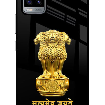 Satyamev Jayate Golden Vivo V20 Glass Case Back Cover by Casekaro
