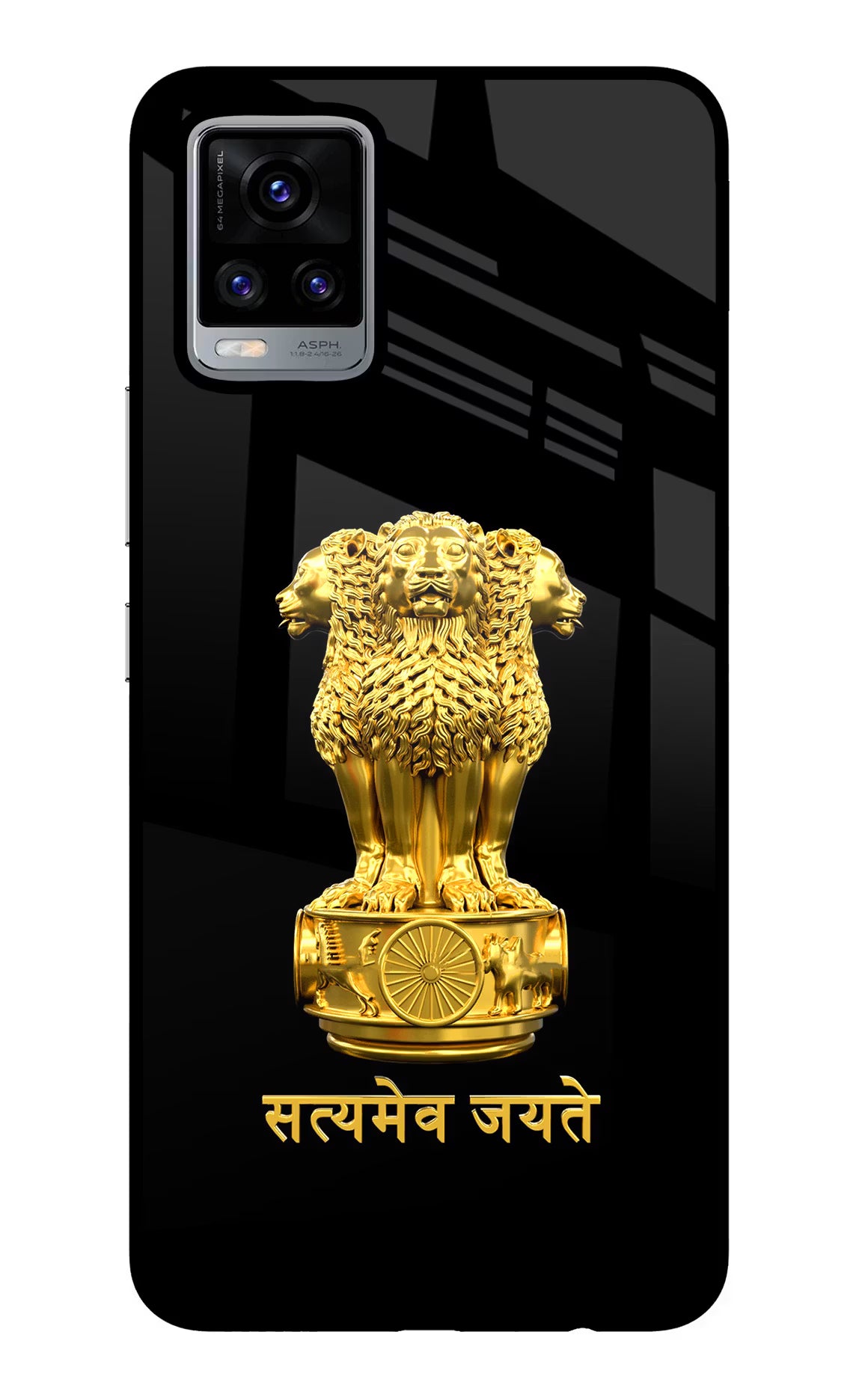 Satyamev Jayate Golden Vivo V20 Glass Case Back Cover by Casekaro