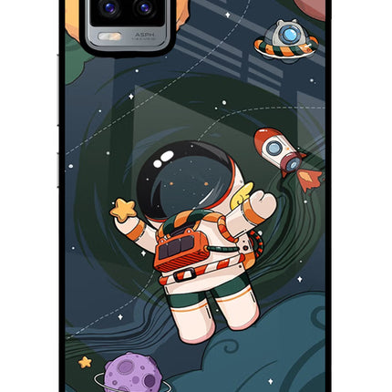 Cartoon Astronaut Vivo V20 Glass Case Back Cover by Casekaro