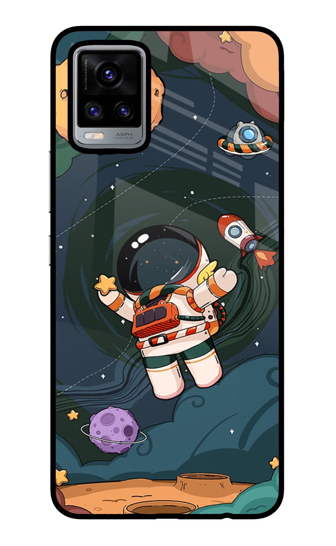Cartoon Astronaut Vivo V20 Glass Case Back Cover by Casekaro