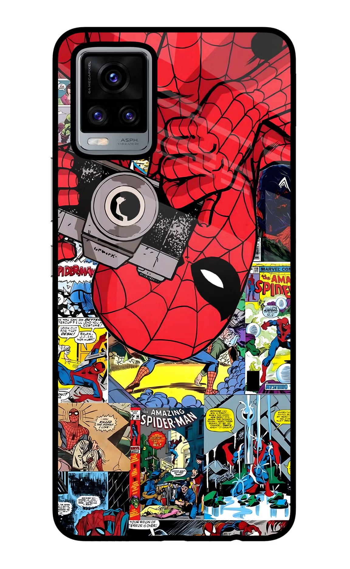 Spider Man Vivo V20 Glass Case Back Cover by Casekaro