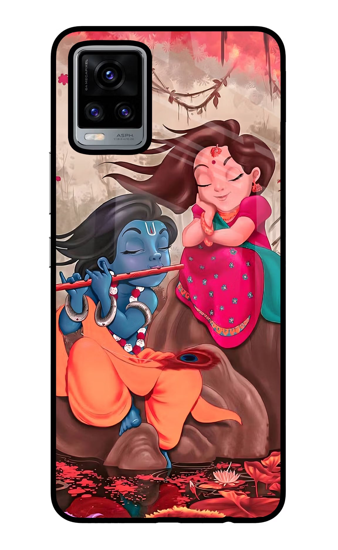 Radhe Krishna Vivo V20 Glass Case Back Cover by Casekaro