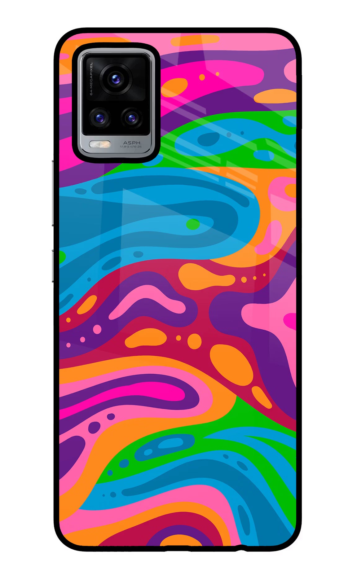 Trippy Pattern Vivo V20 Glass Case Back Cover by Casekaro