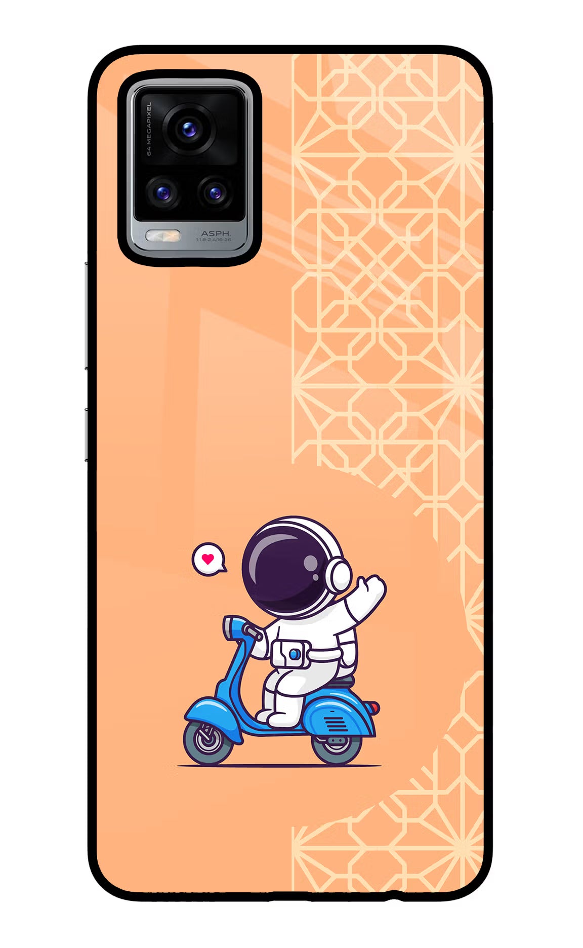 Cute Astronaut Riding Vivo V20 Glass Case Back Cover by Casekaro