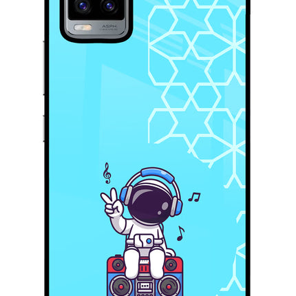 Cute Astronaut Chilling Vivo V20 Glass Case Back Cover by Casekaro