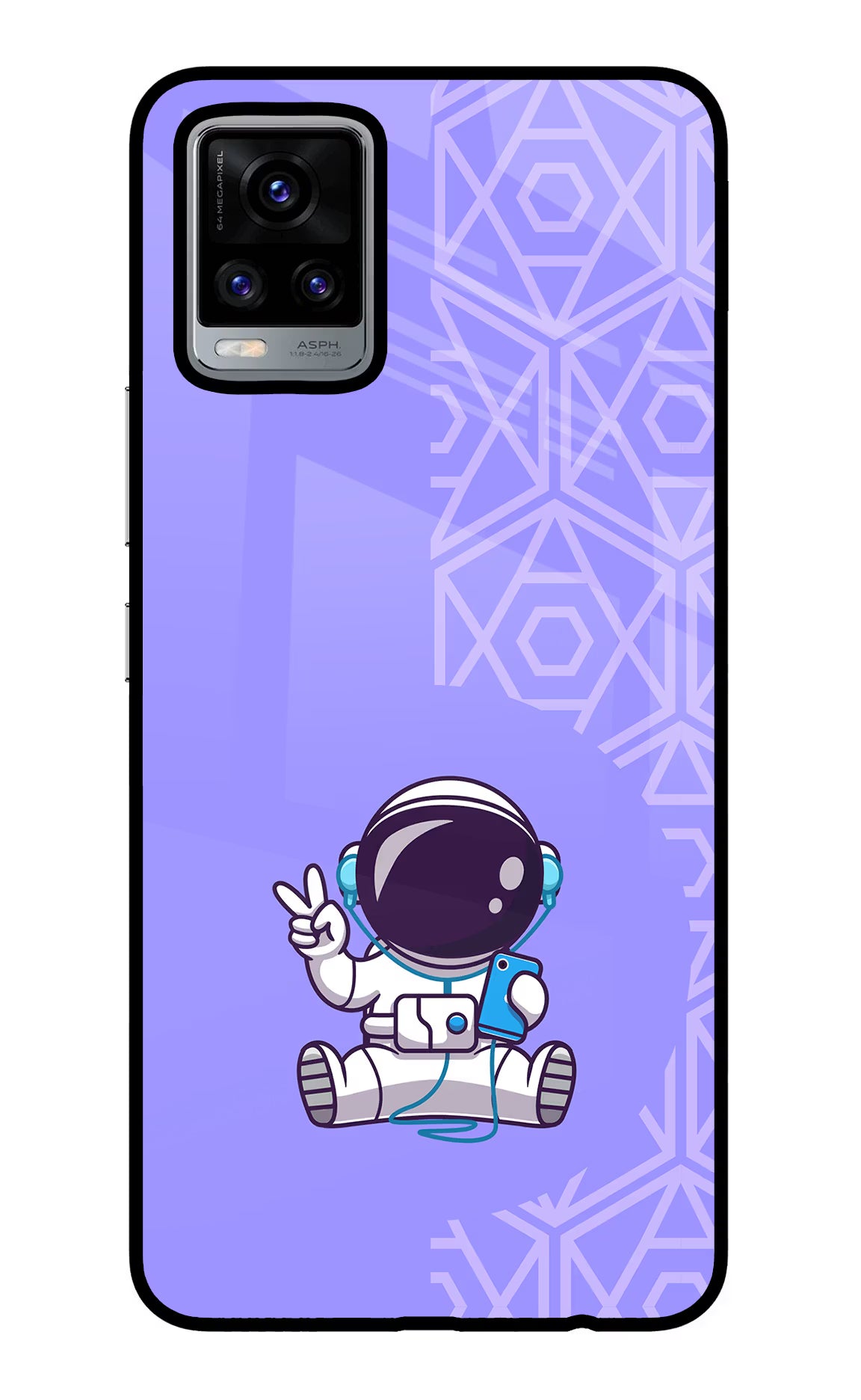 Cute Astronaut Chilling Vivo V20 Glass Case Back Cover by Casekaro