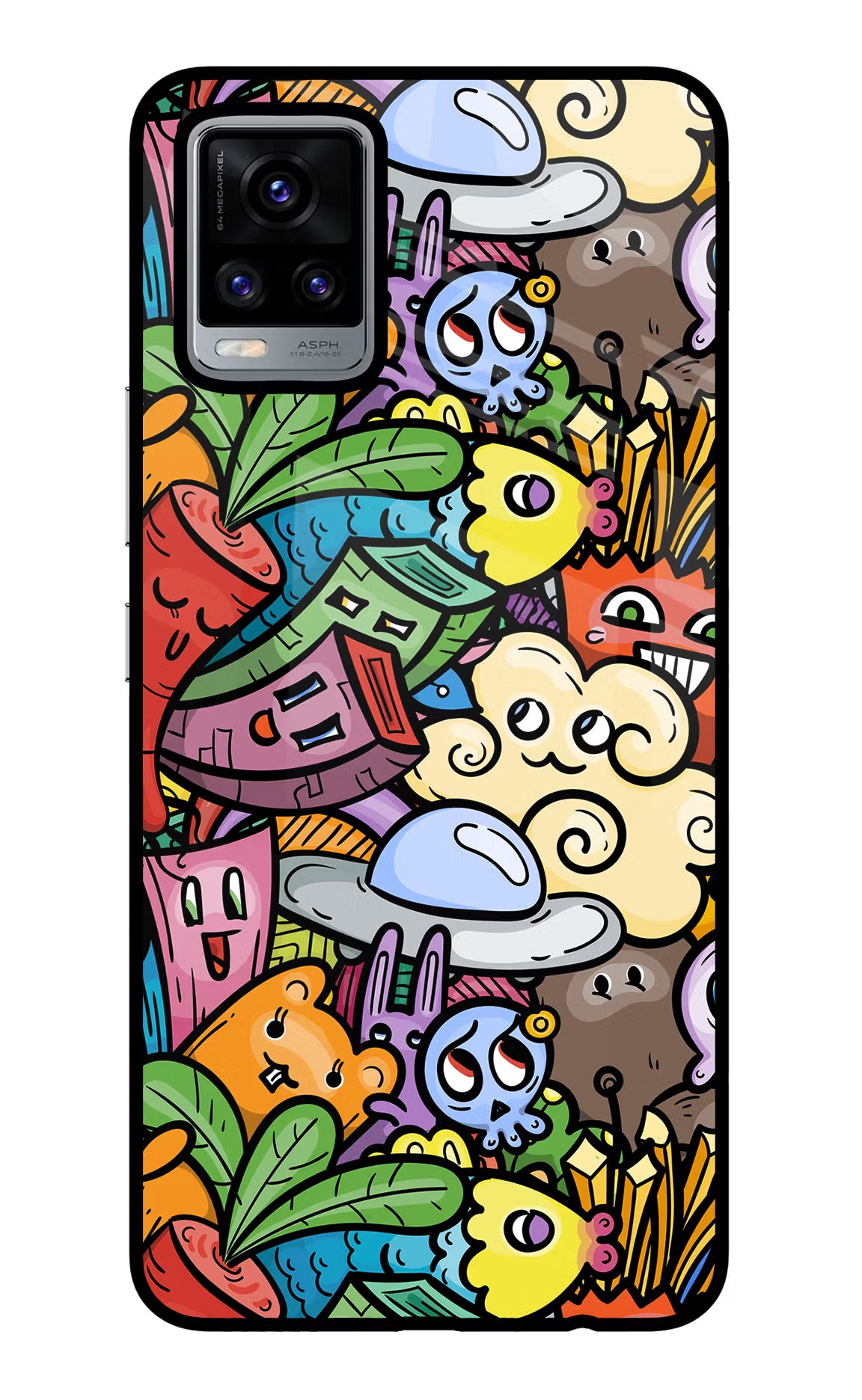 Veggie Doodle Vivo V20 Glass Case Back Cover by Casekaro