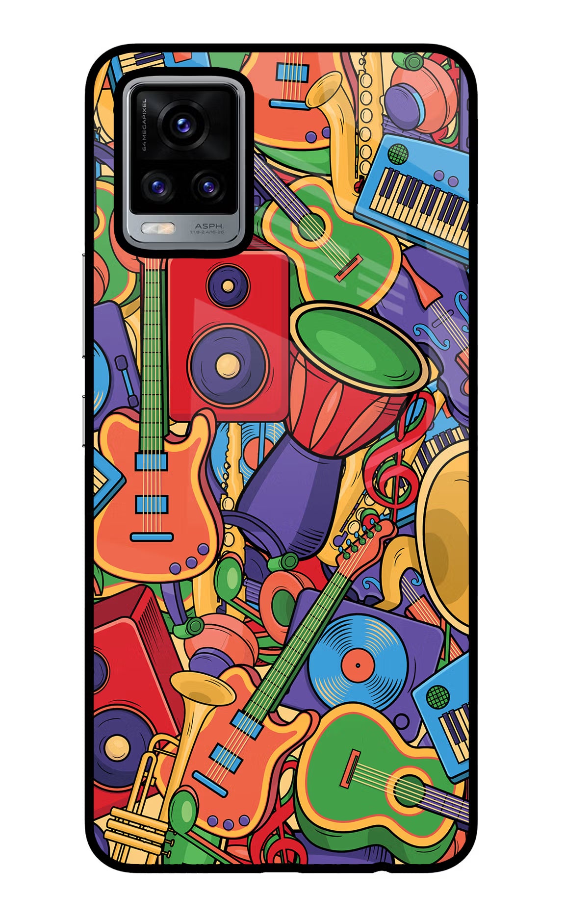 Music Instrument Doodle Vivo V20 Glass Case Back Cover by Casekaro