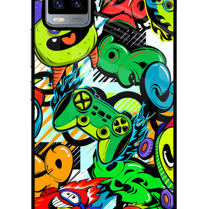 Game Doodle Vivo V20 Glass Case Back Cover by Casekaro