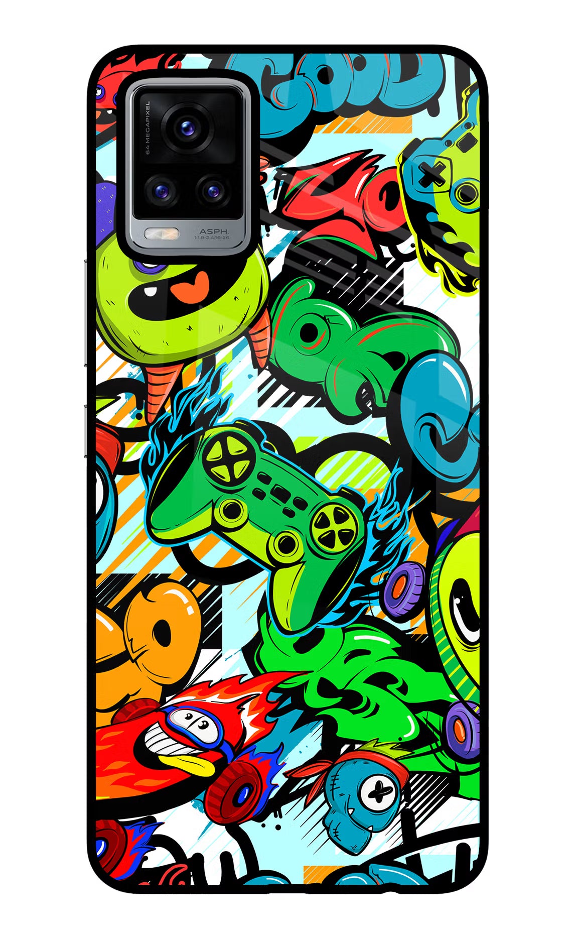 Game Doodle Vivo V20 Glass Case Back Cover by Casekaro