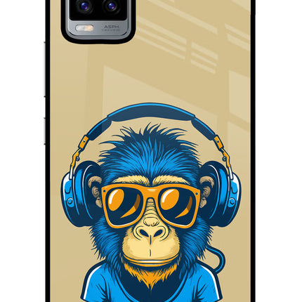Monkey Headphone Vivo V20 Glass Case Back Cover by Casekaro