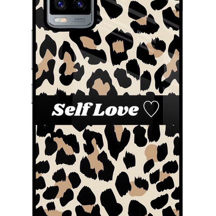 Leopard Print Self Love Vivo V20 Glass Case Back Cover by Casekaro